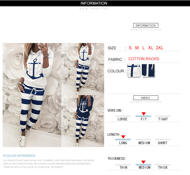 Women's Loose Print Hooded Sports Set CD620
