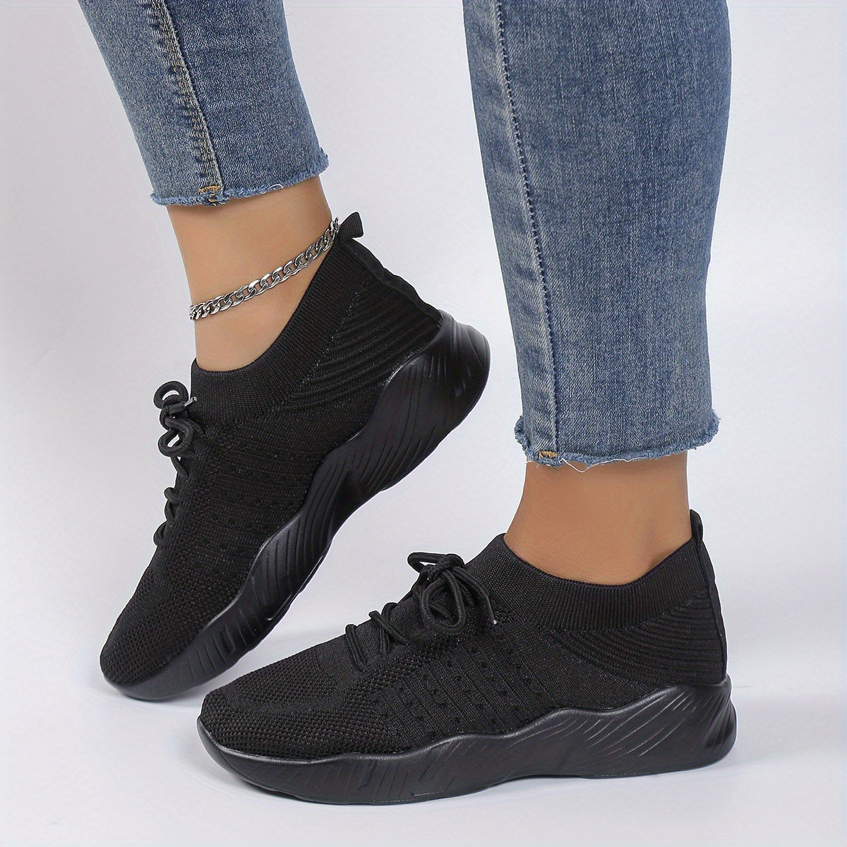 Women's Leisure Knit Lace Up Low Top Sport Sneakers CD424