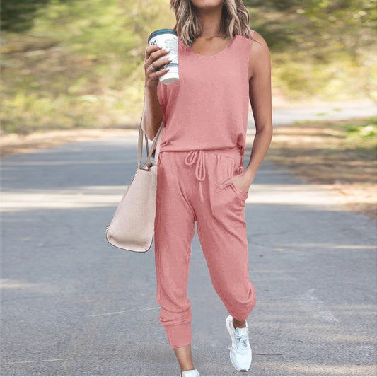 Loose Solid Color Sleeveless Leisure Suit for Women CD599