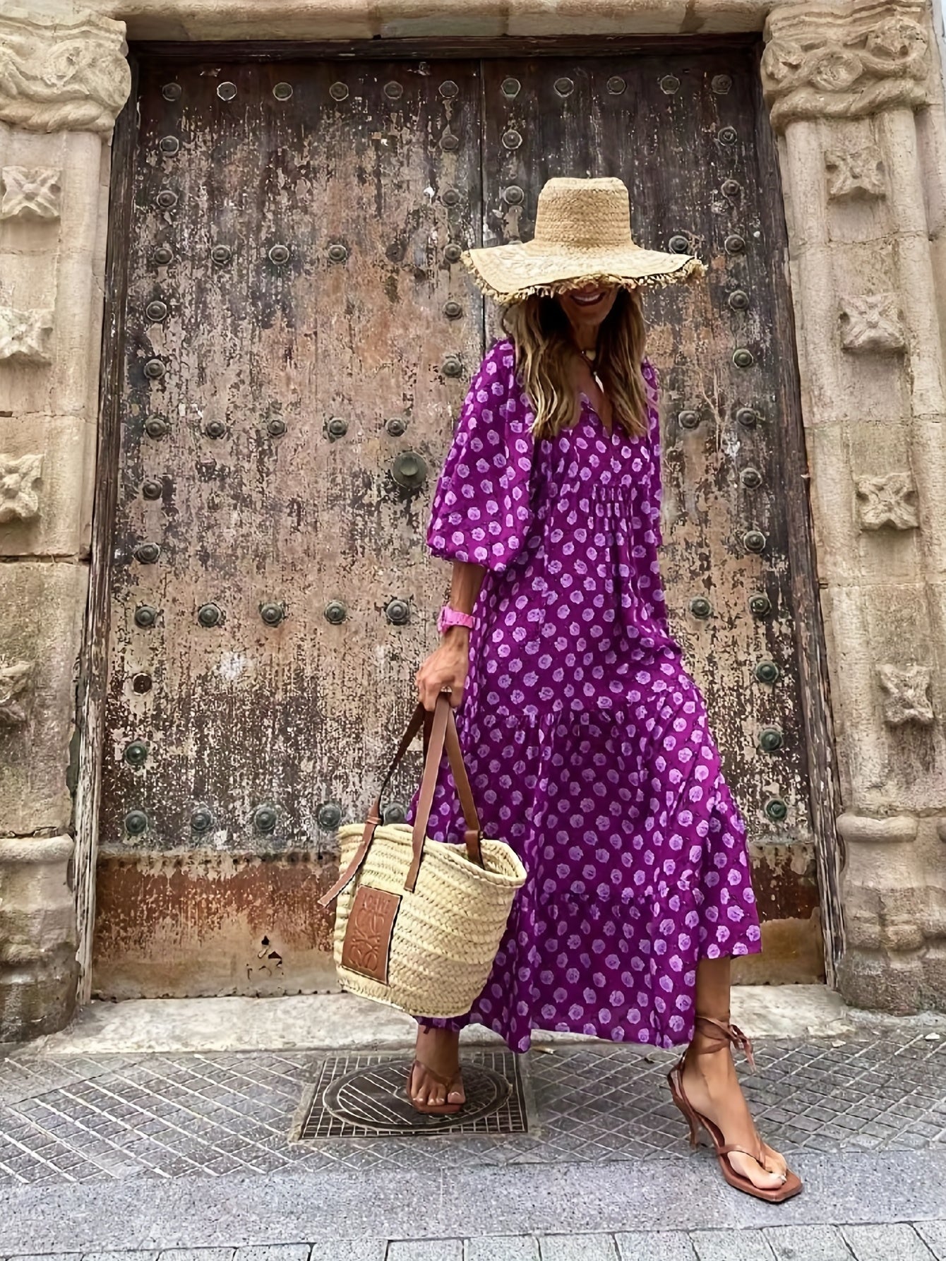 Full Printed Boho Puff Sleeve Maxi Loose Dress CD180