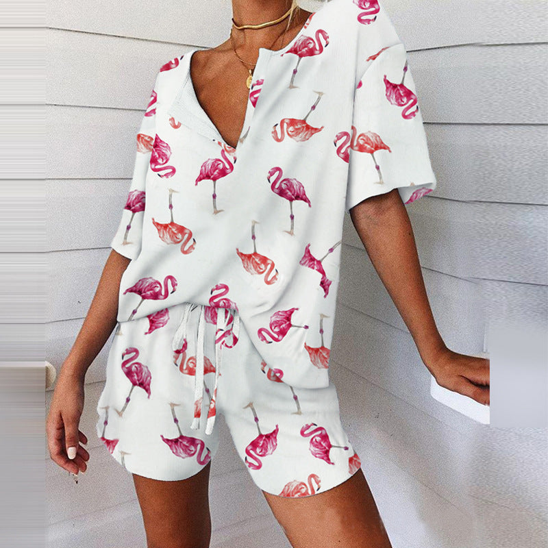 Women's Loose Print Home Suit Set CD611
