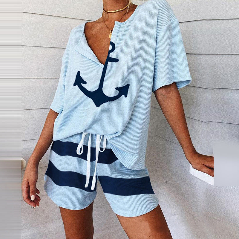 Women's Loose Print Home Suit Set CD611