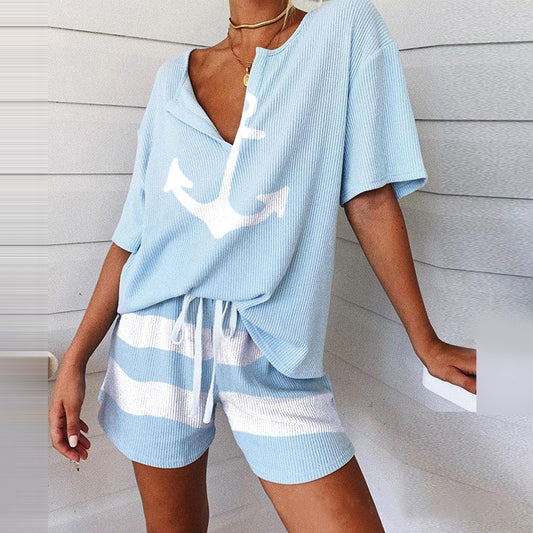 Women's Loose Print Home Suit Set CD611