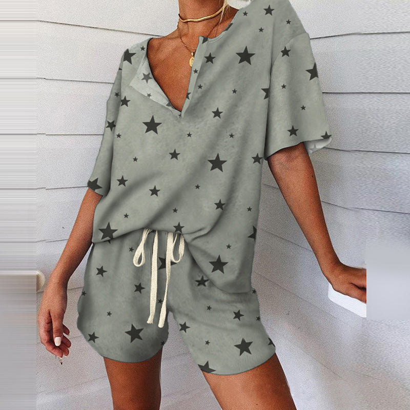 Women's Loose Print Home Suit Set CD611