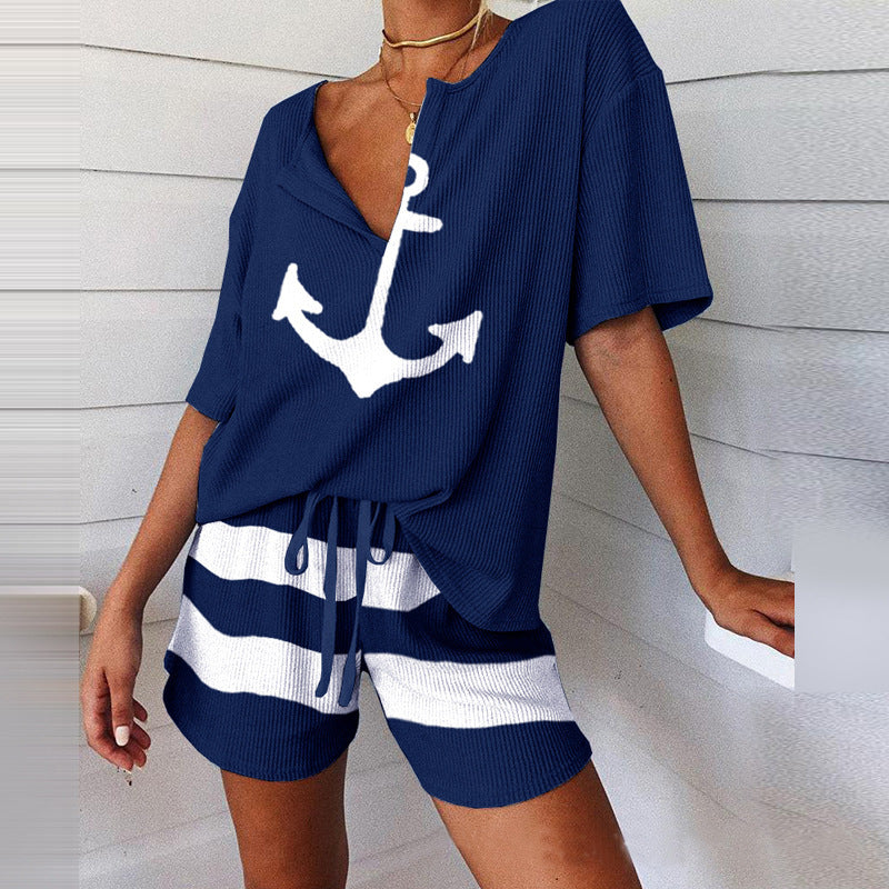 Women's Loose Print Home Suit Set CD611