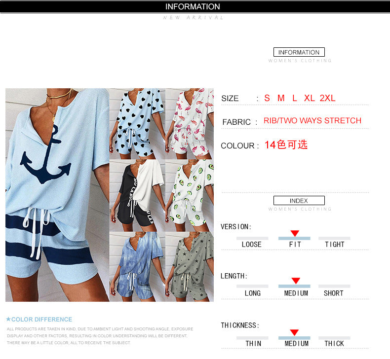 Women's Loose Print Home Suit Set CD611