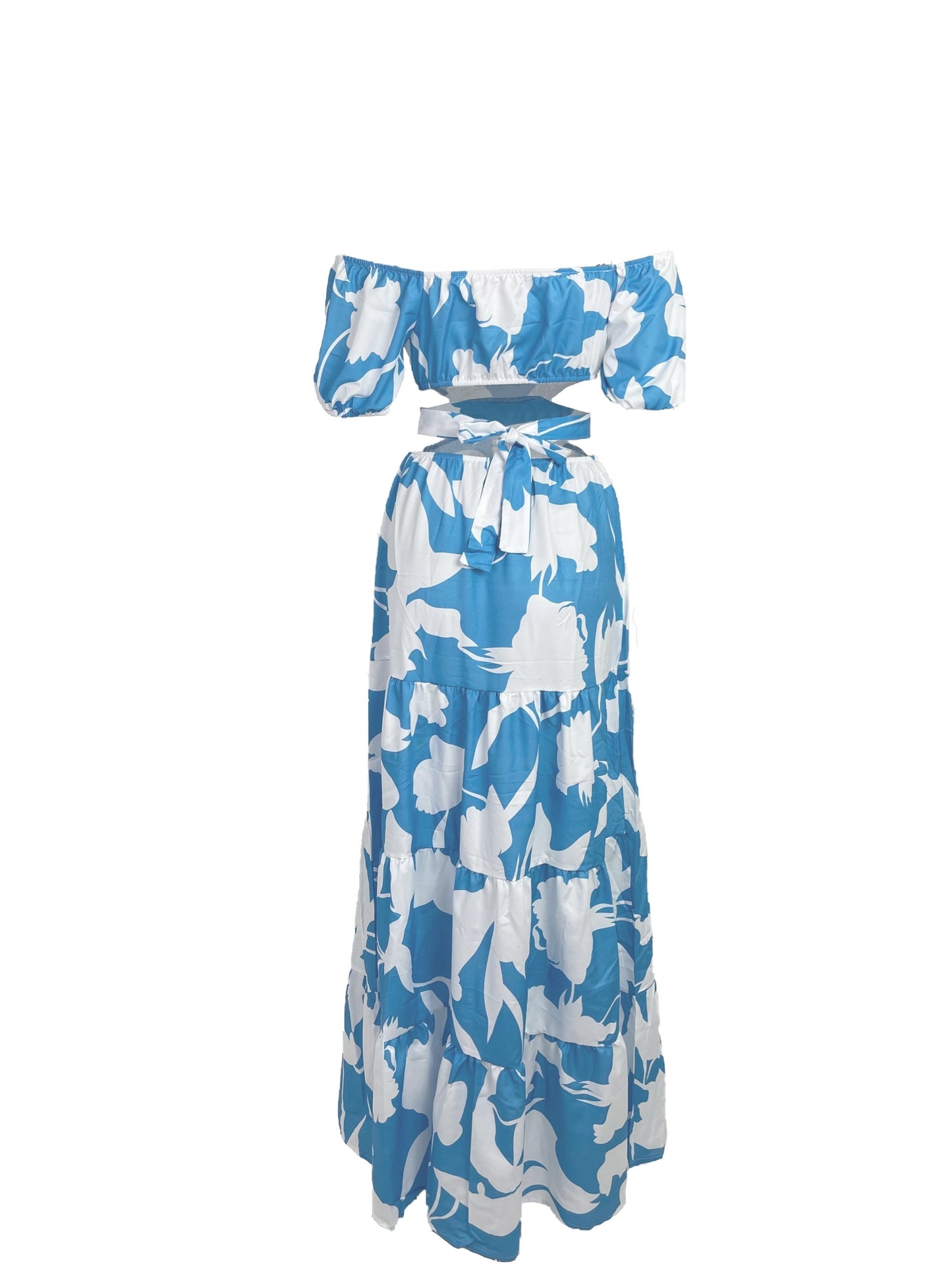 Tropical Print Off Shoulder Cut Out Maxi Dresses CD179