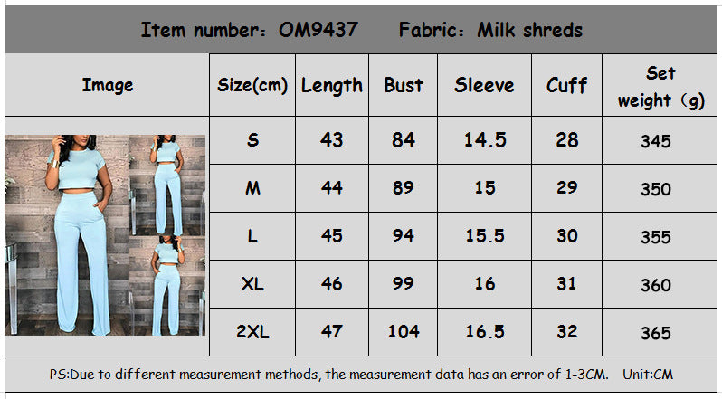 Crewneck Short Sleeve Crop Top Casual Suit Blue CD606