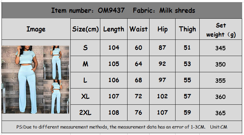 Crewneck Short Sleeve Crop Top Casual Suit Blue CD606