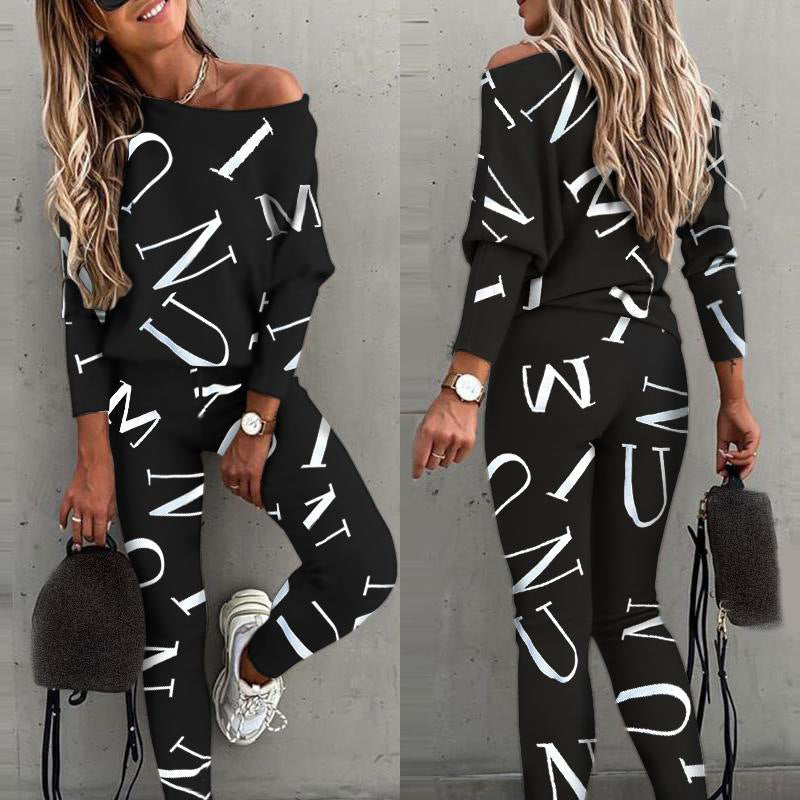 Letter Printed Long Sleeve Leisure Suit for Women CD600