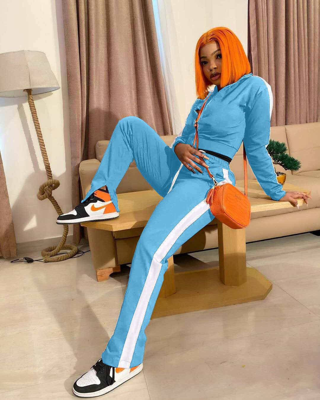 Long Sleeve Zipper Sports Knitted Top & Pant Sets