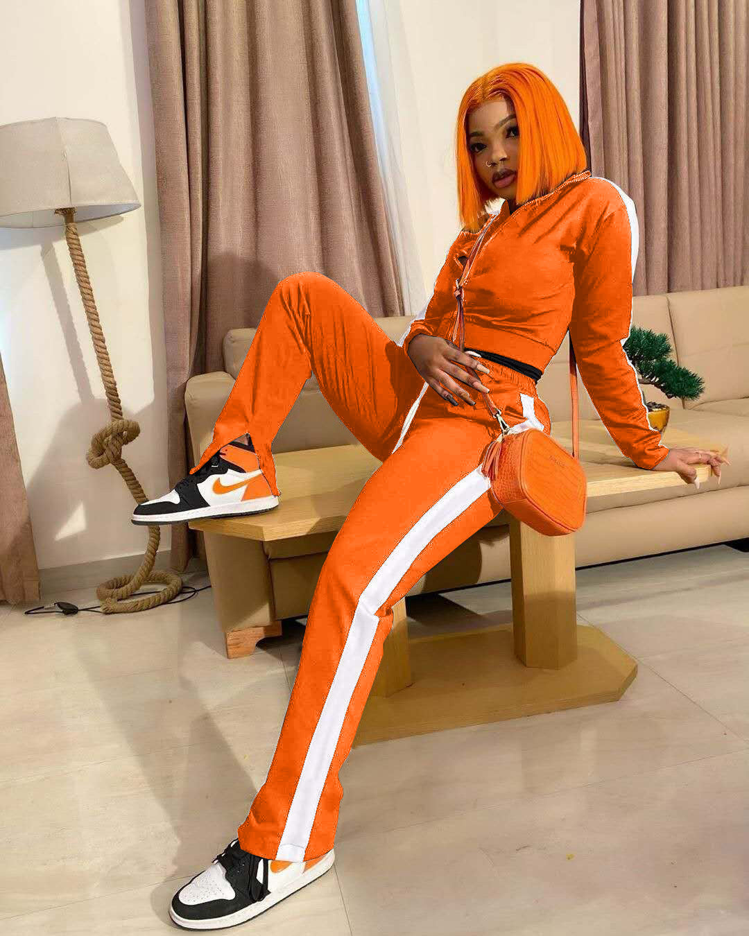 Long Sleeve Zipper Sports Knitted Top & Pant Sets