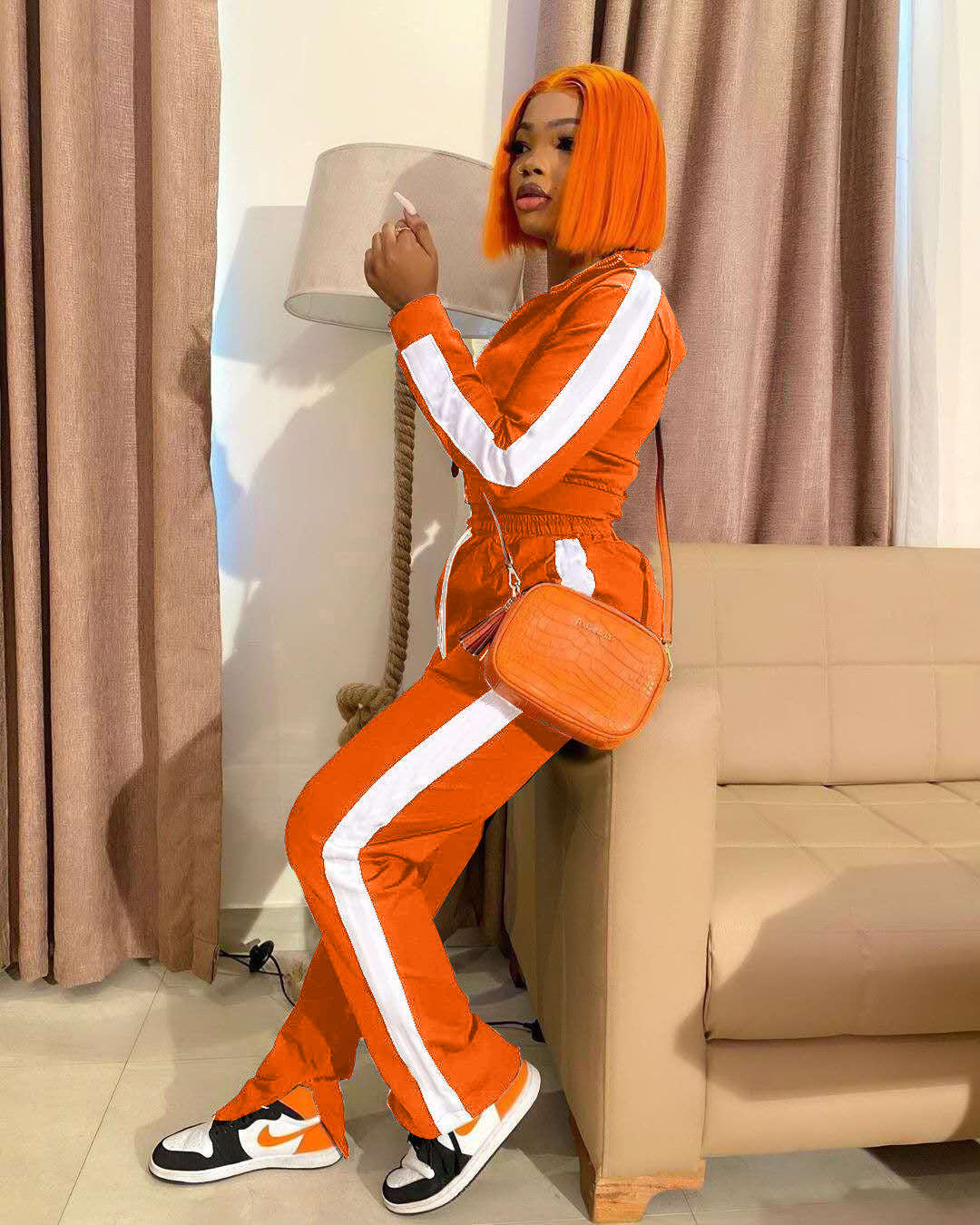 Long Sleeve Zipper Sports Knitted Top & Pant Sets