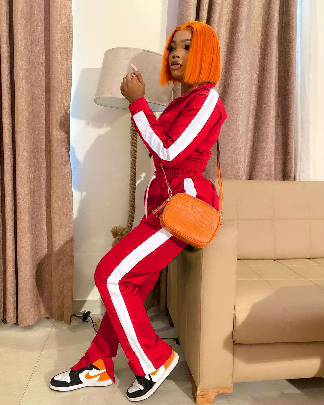 Long Sleeve Zipper Sports Knitted Top & Pant Sets