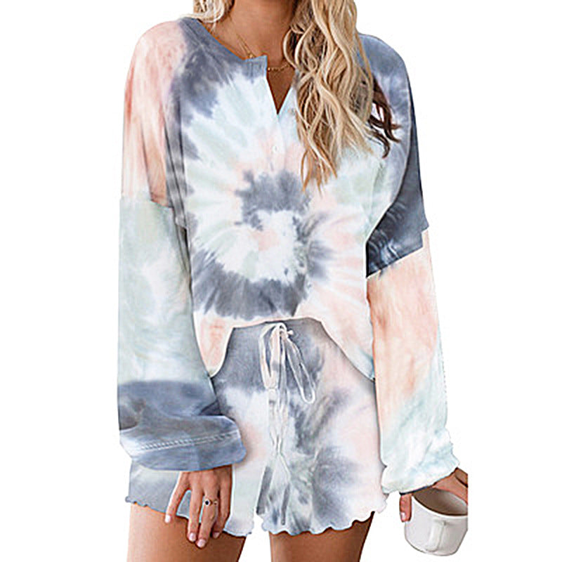 Tie Dyed Printed Shorts Set Home Suit for Women CD598