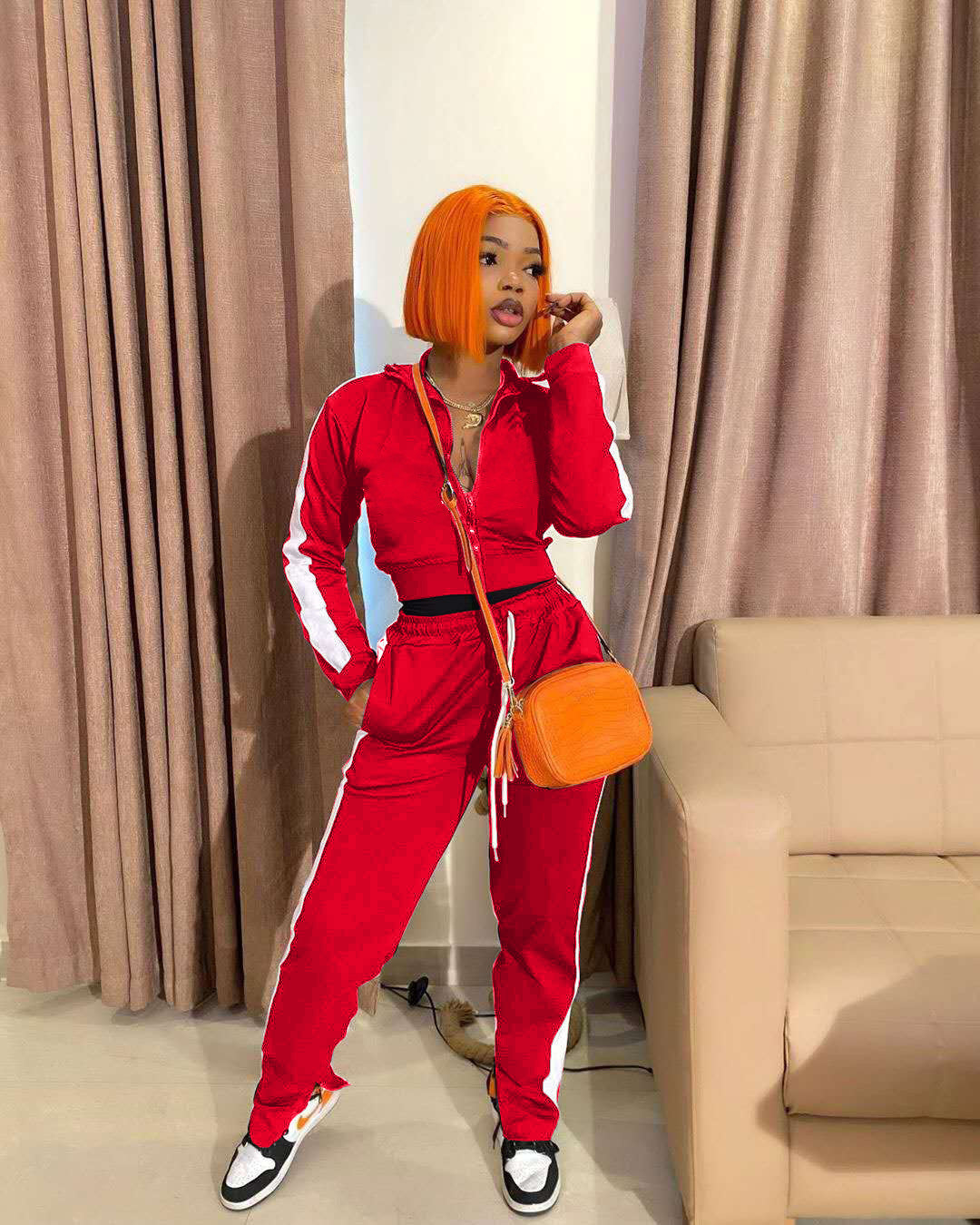 Long Sleeve Zipper Sports Knitted Top & Pant Sets