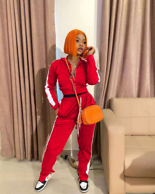 Long Sleeve Zipper Sports Knitted Top & Pant Sets