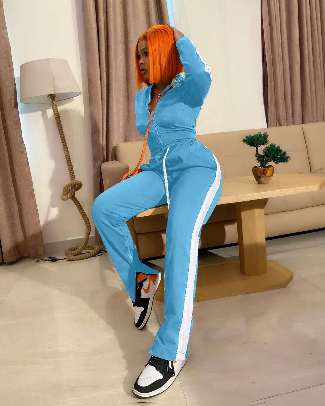 Long Sleeve Zipper Sports Knitted Top & Pant Sets