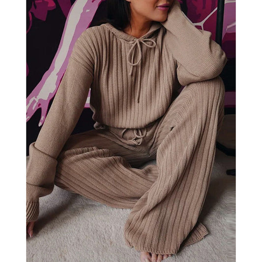 Long Sleeved Loose Hooded Casual Set for Women CD596