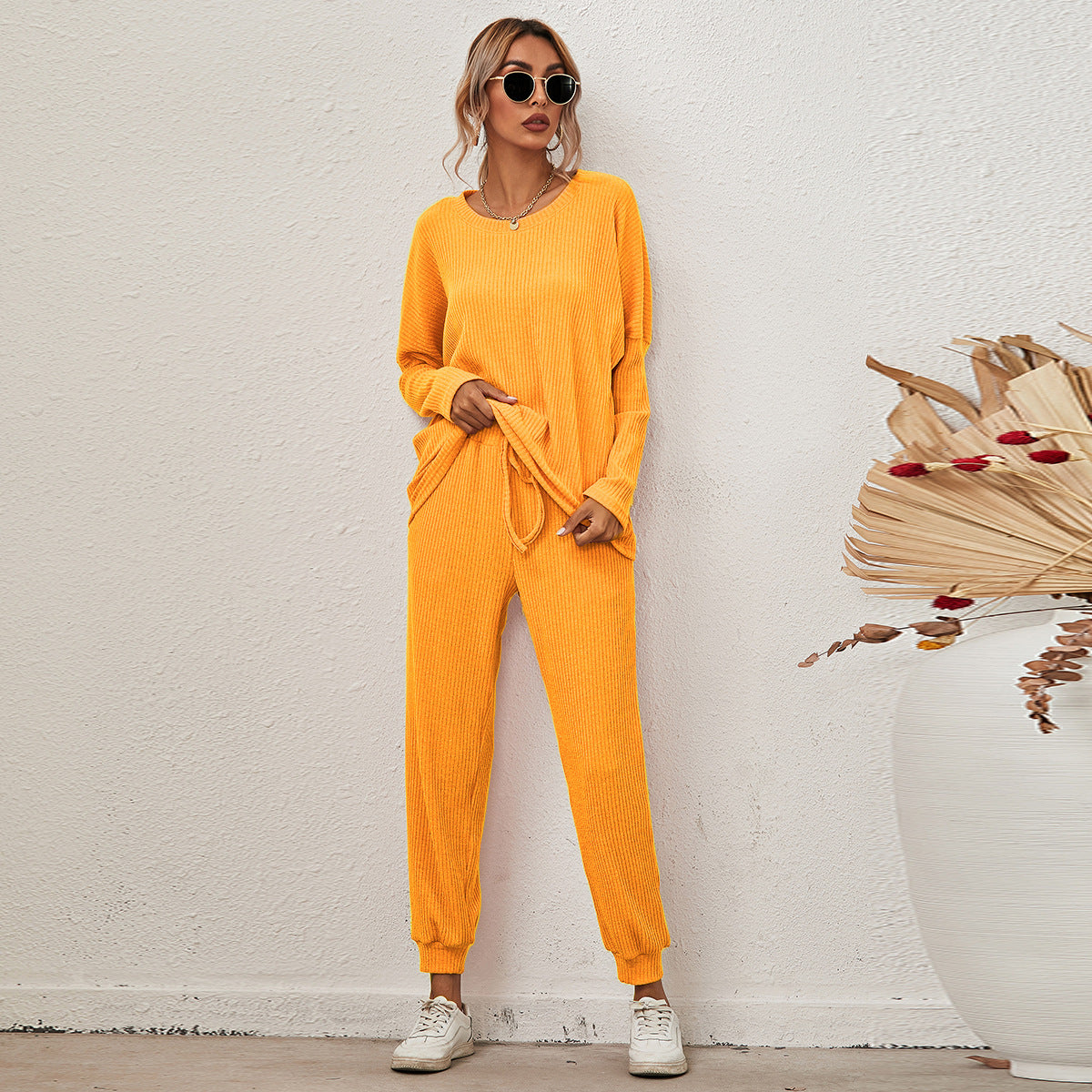 Solid Loose Fitting Casual Suit Home Pajamas Set CD601