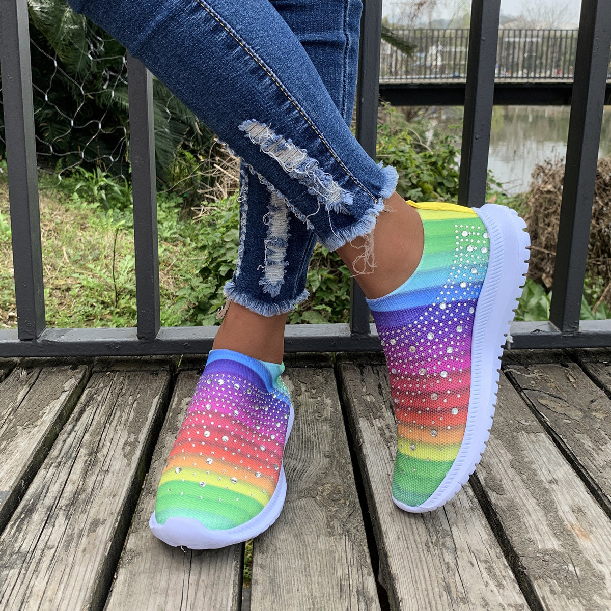 Women's Colorblock Mesh Platform Breathable Sneakers CD418