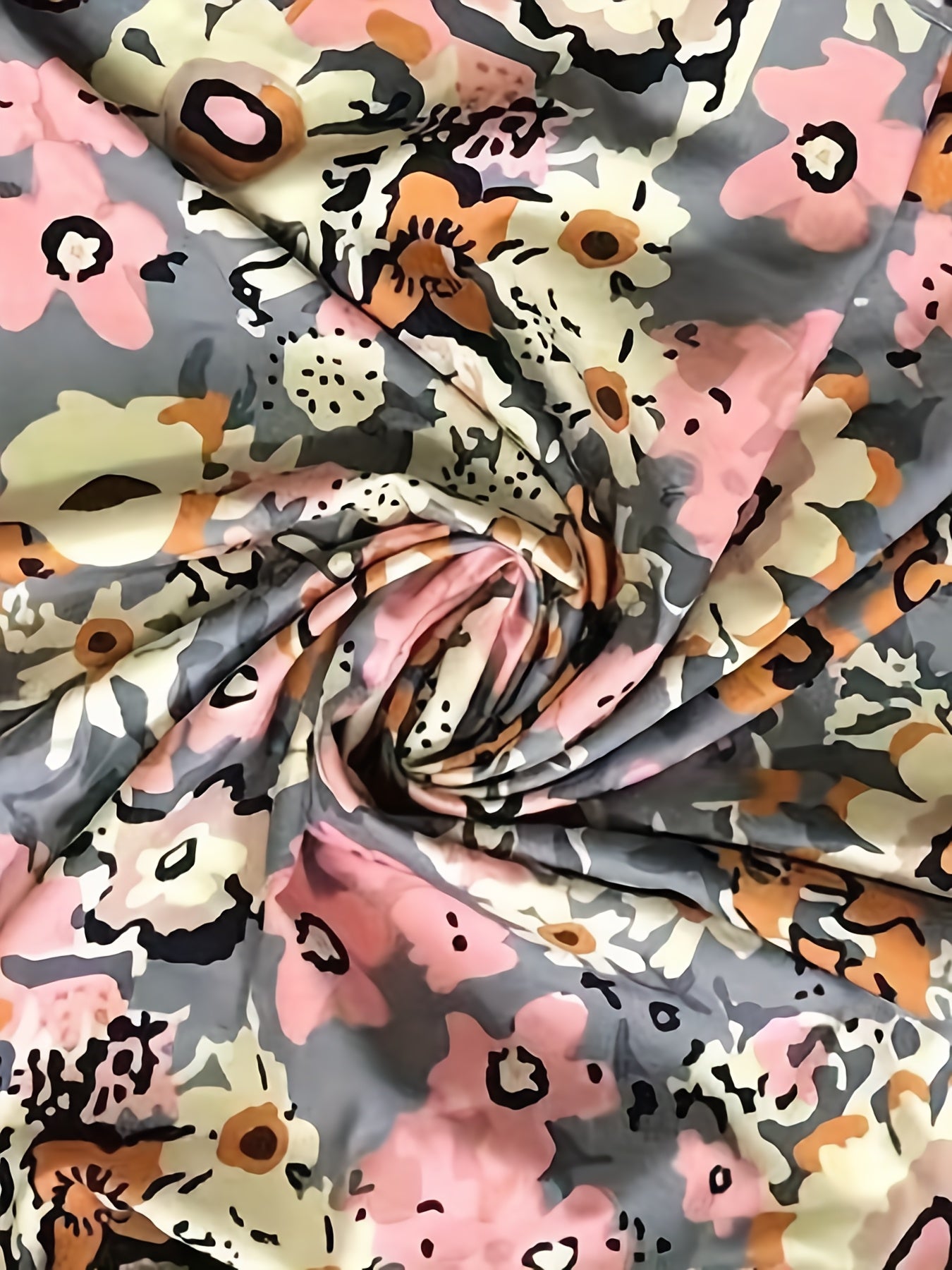 Floral Print Crew Neck Dress Loose Dual Pockets Dress CD192