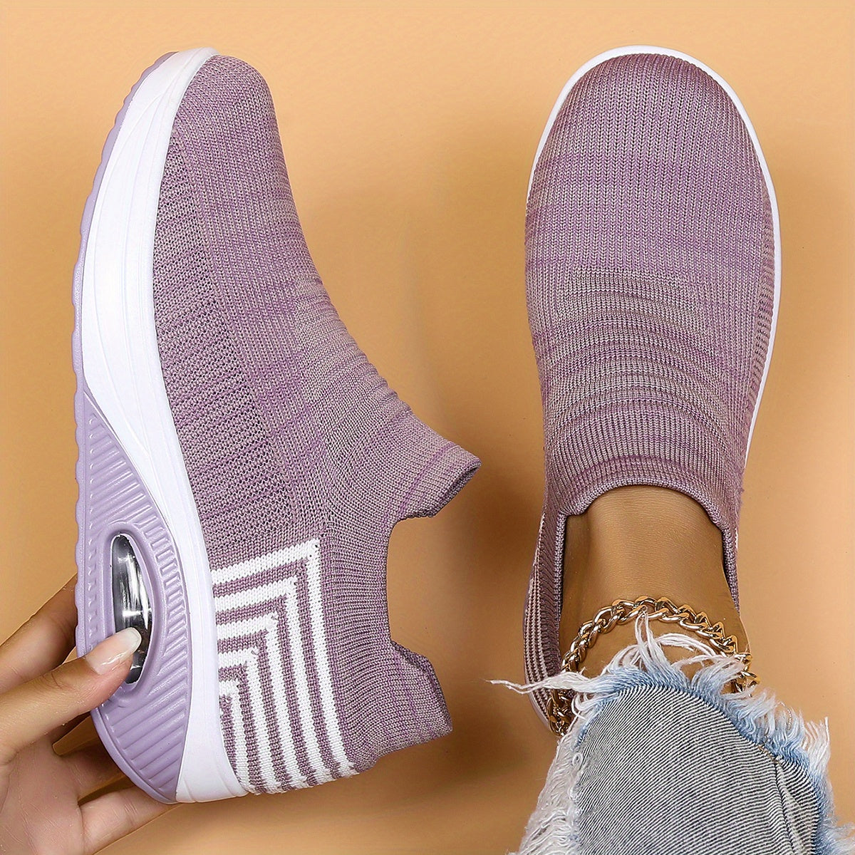 Women's Air Cushion Breathable Low Top Slip On Sneakers CD414