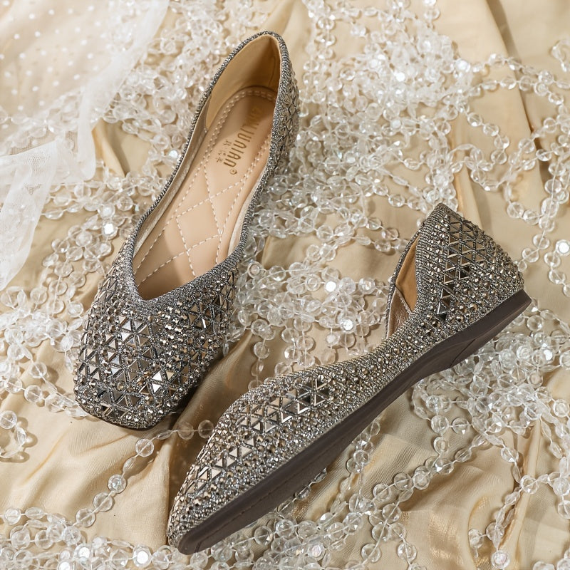 Women's Faux Rhinestone Square Toe Low Top Flats CD411