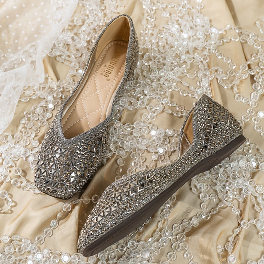 Women's Faux Rhinestone Square Toe Low Top Flats CD411