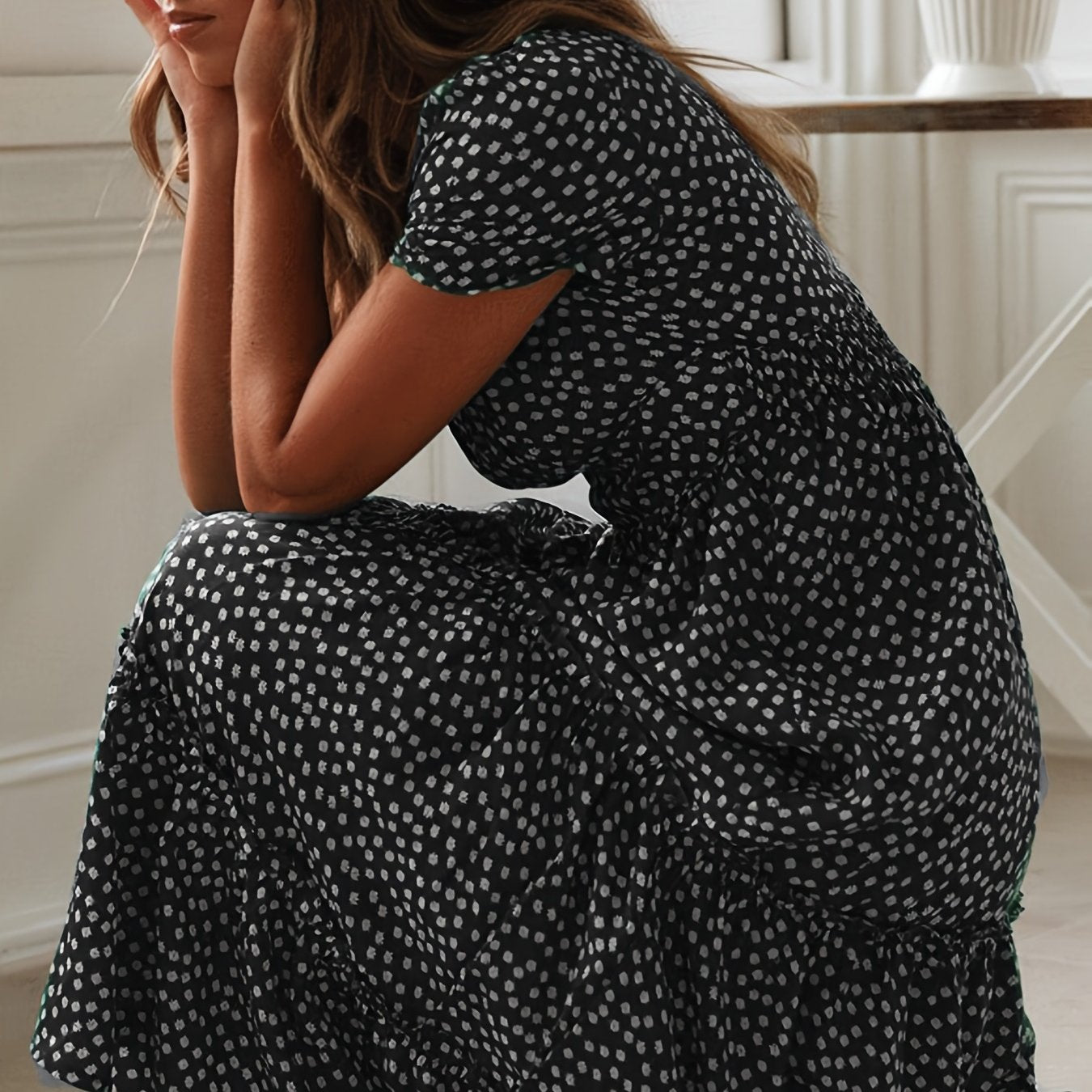 Floral Print Boho Puff Sleeve Tiered Flowy Maxi Dress CD196