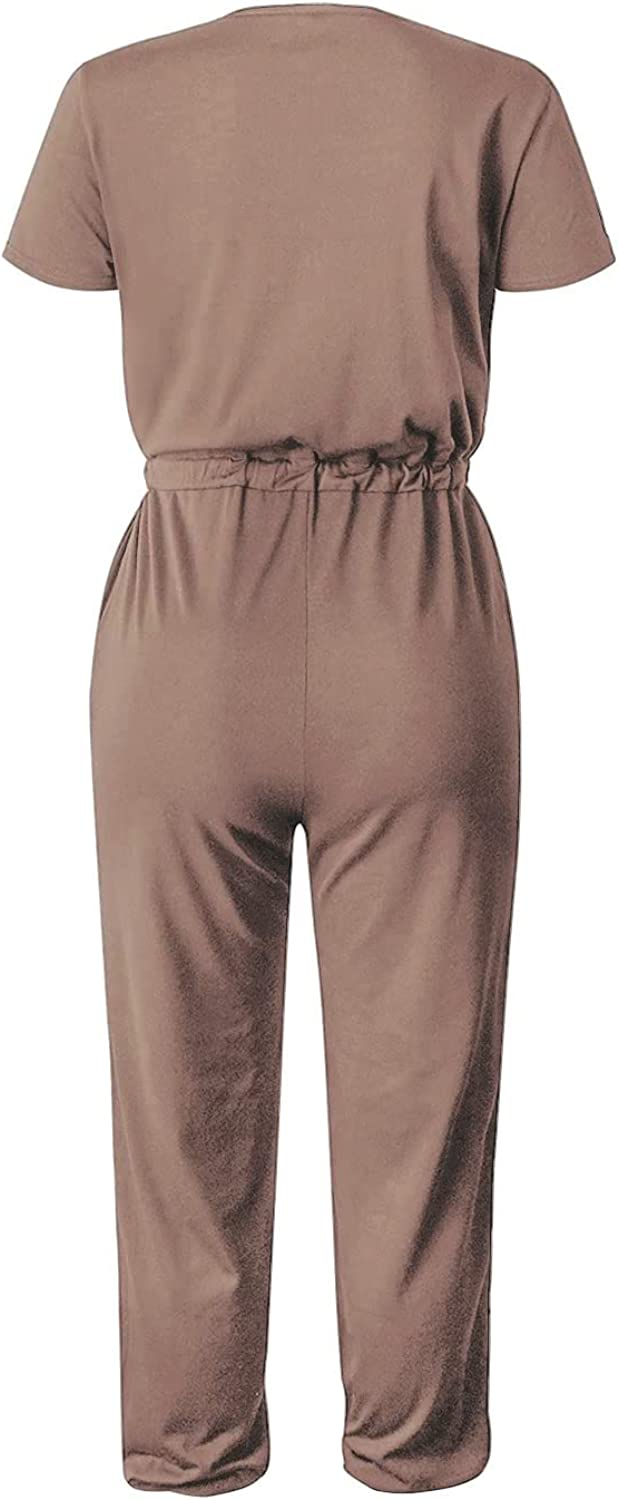 Women's Deep V Neck Wrap Drawstring Jumpsuit CD475