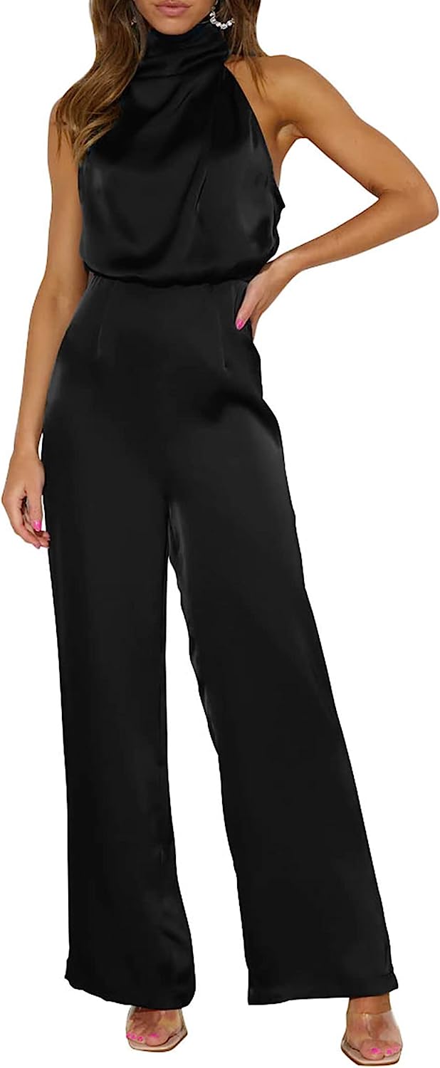 Women's One Piece Mock Neck Wide Leg Jumpsuit CD471