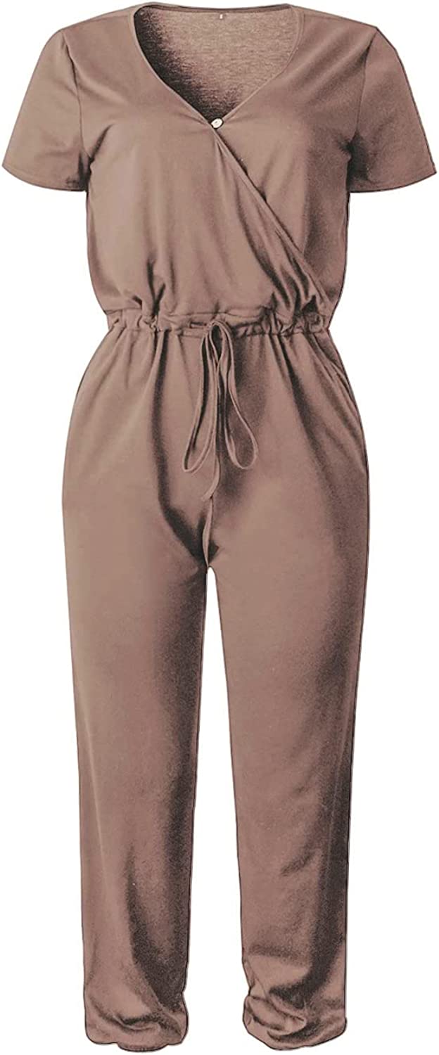 Women's Deep V Neck Wrap Drawstring Jumpsuit CD475