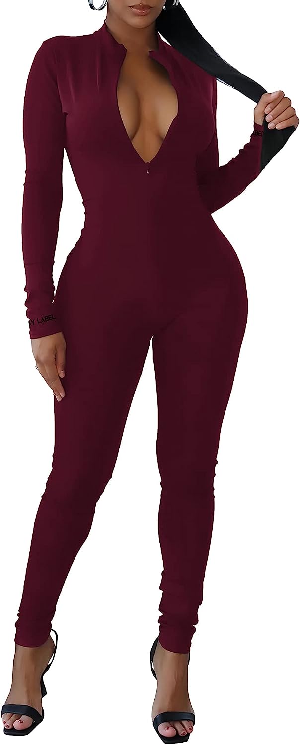 Women's Sexy Bodycon Jumpsuit Zipper One Piece Romper CD481