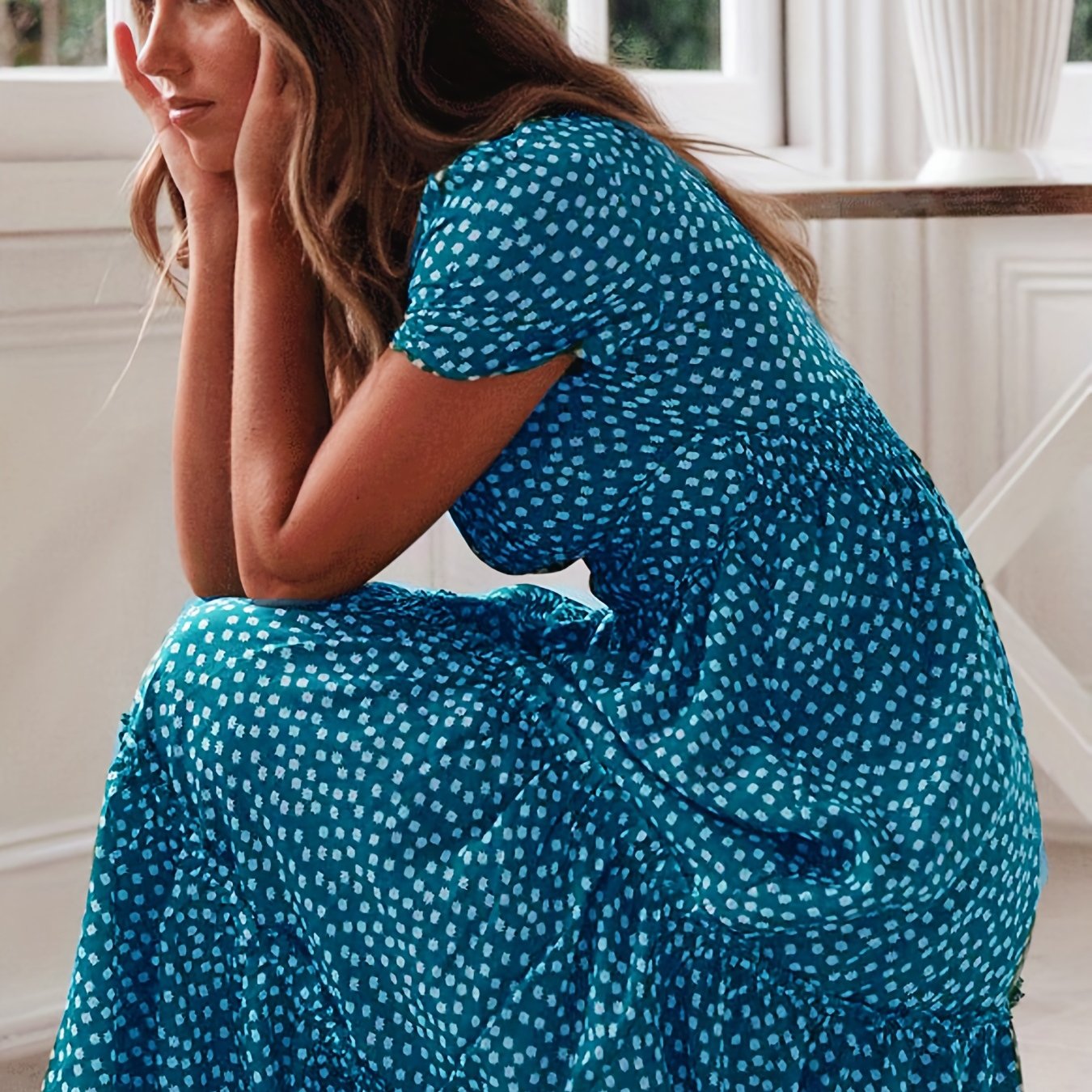 Floral Print Boho Puff Sleeve Tiered Flowy Maxi Dress CD196