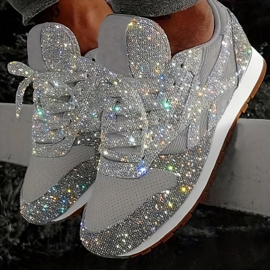 Women's Glitter Sequins Sports Mesh Lace Up Sneakers CD409