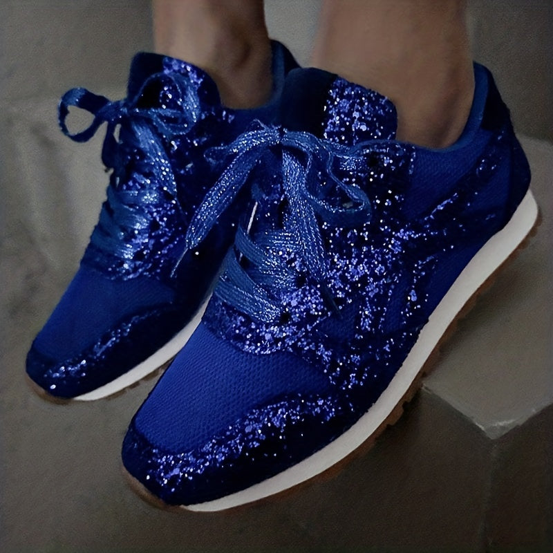 Women's Glitter Sequins Sports Mesh Lace Up Sneakers CD409