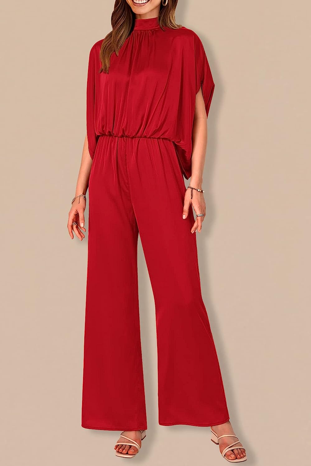 Women's Mock Neck Wide Leg Pants One Piece Jumpsuit CD470