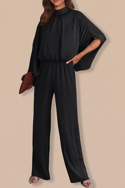 Women's Mock Neck Wide Leg Pants One Piece Jumpsuit CD470