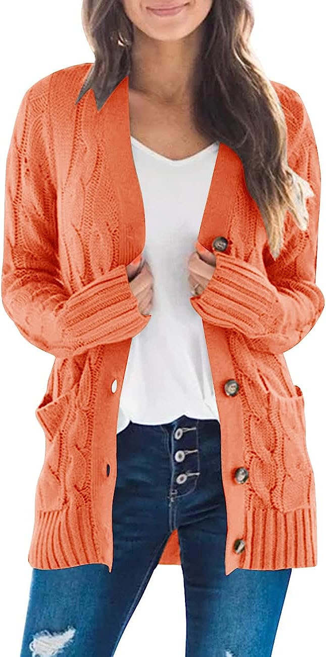 Women's Long Sleeve Cable Knit Sweater Cardigan CD456