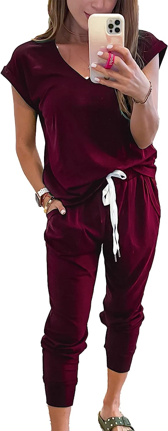 Women's Two Piece Drawstring Outfits Jogger Sets CD474