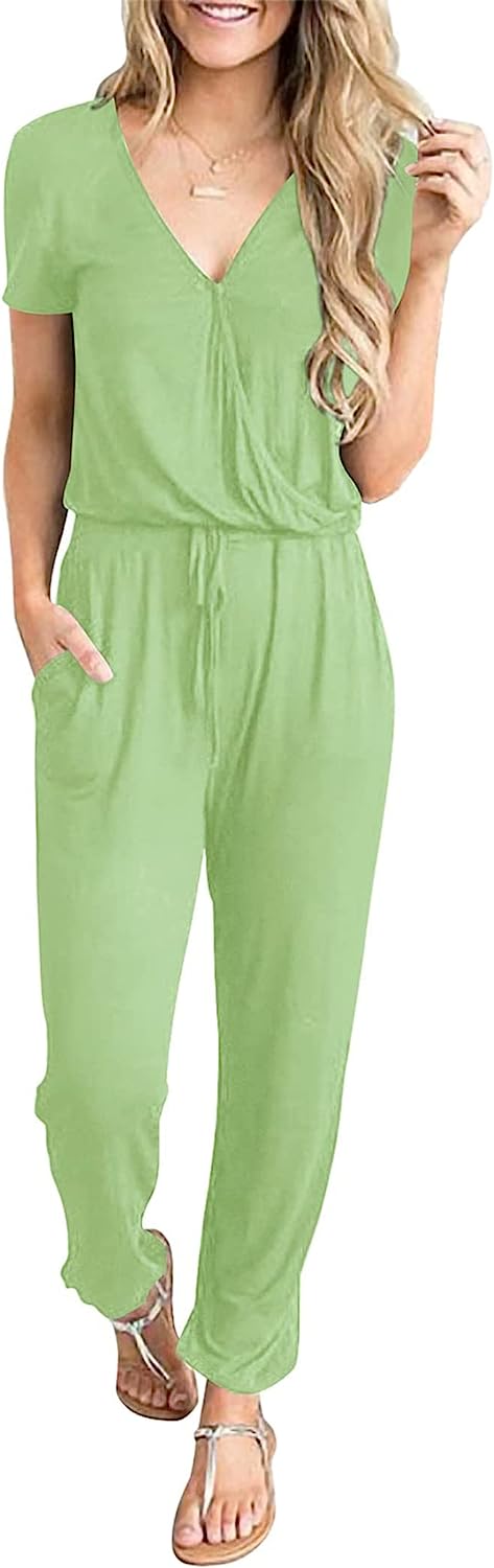 Women's Deep V Neck Wrap Drawstring Jumpsuit CD475