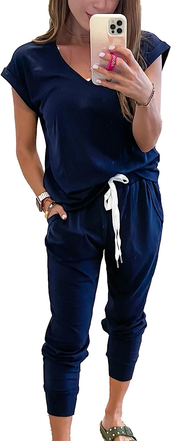 Women's Two Piece Drawstring Outfits Jogger Sets CD474