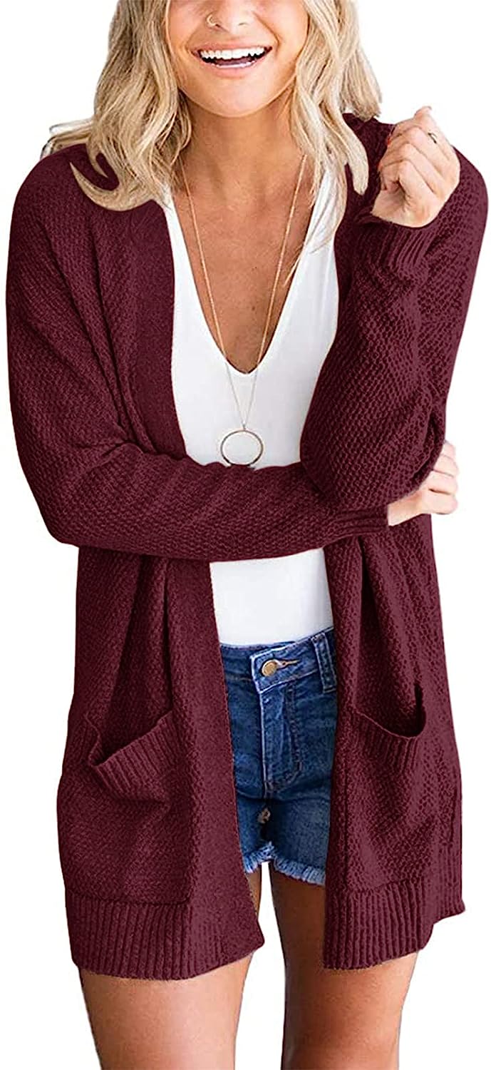 Women's Long Sleeve Waffle Knit Cardigan Cozy Sweater CD454