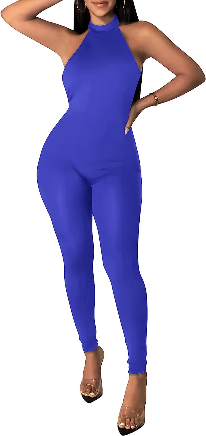 Women's Halter Bodycon Jumpsuit Sleeveless Club Outfits CD485