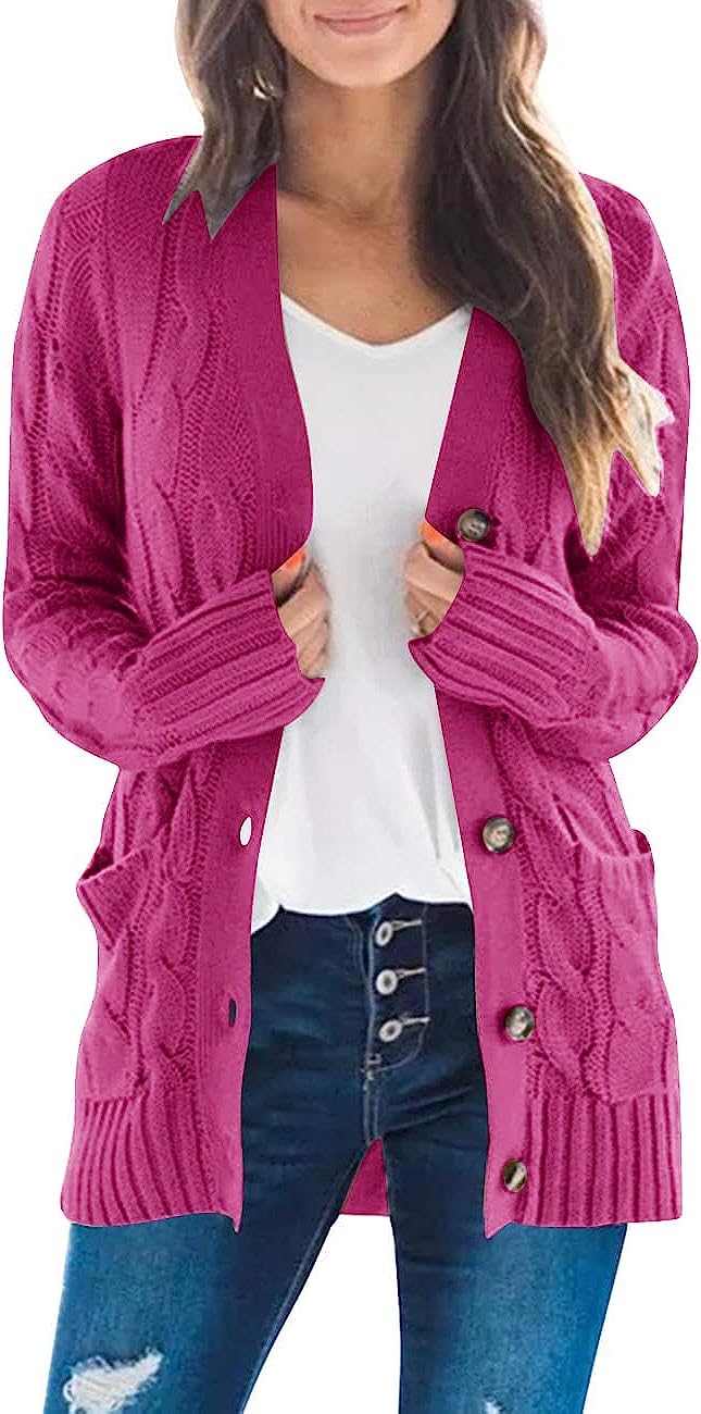 Women's Long Sleeve Cable Knit Sweater Cardigan CD456