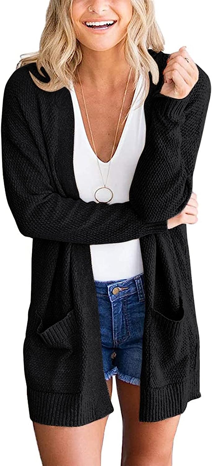 Women's Long Sleeve Waffle Knit Cardigan Cozy Sweater CD454