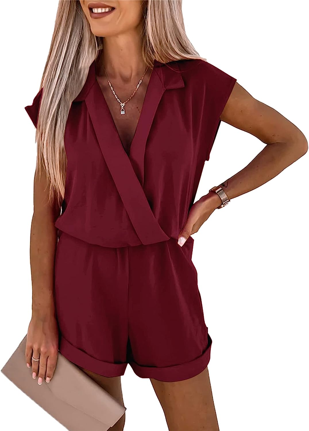 Women's Wrap V Neck Wide Leg One Piece Jumpsuits CD495