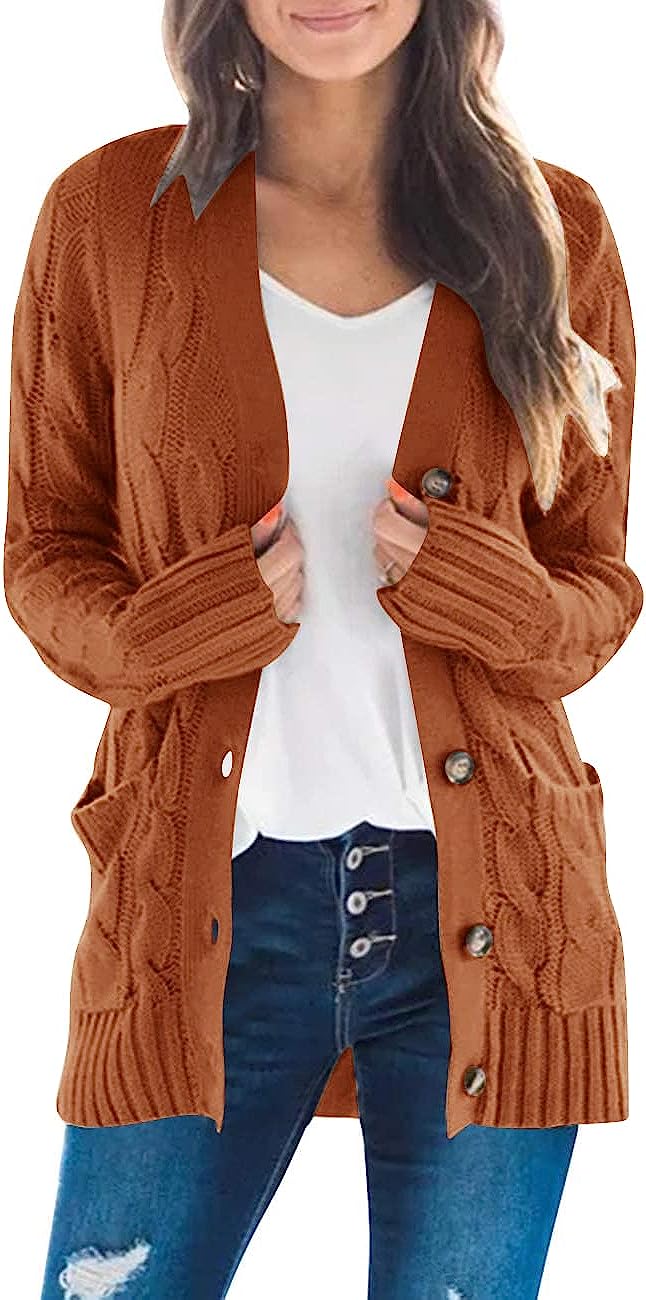 Women's Long Sleeve Cable Knit Sweater Cardigan CD456