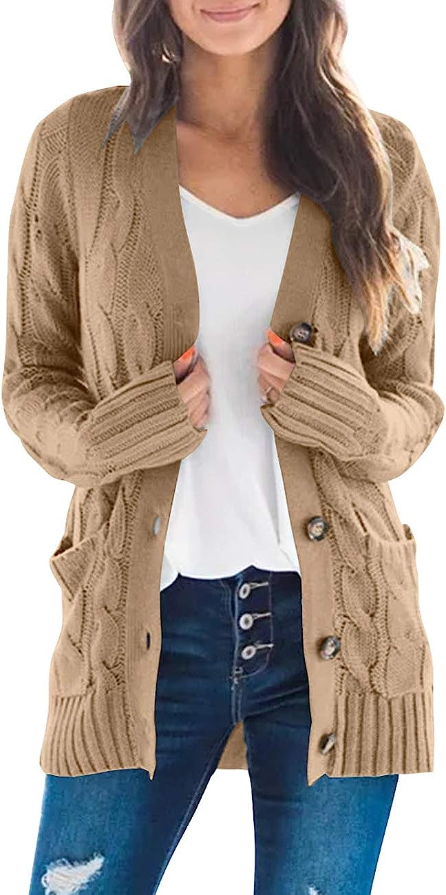 Women's Long Sleeve Cable Knit Sweater Cardigan CD456